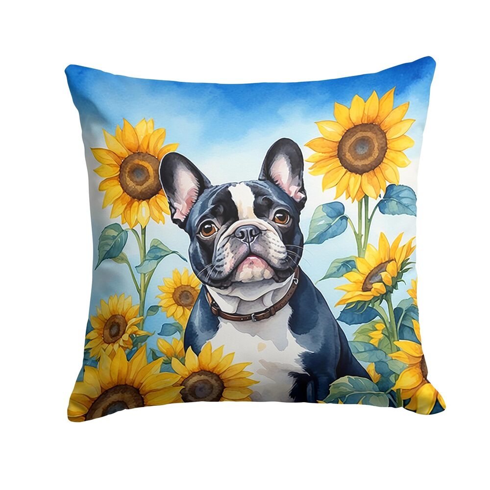 8705 in Sunflowers Throw Pillow, 18Hx18W, French Bulldog 6082